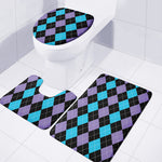 Purple Black And Blue Argyle Print 3 Piece Bath Mat Set