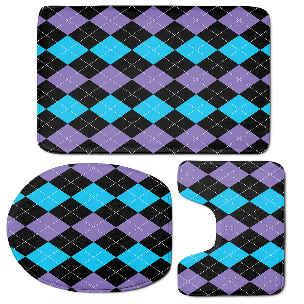 Purple Black And Blue Argyle Print 3 Piece Bath Mat Set