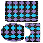 Purple Black And Blue Argyle Print 3 Piece Bath Mat Set