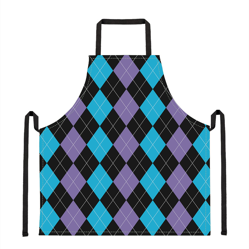 Purple Black And Blue Argyle Print Apron