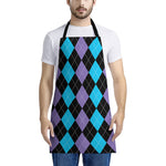 Purple Black And Blue Argyle Print Apron