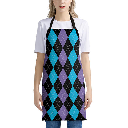 Purple Black And Blue Argyle Print Apron
