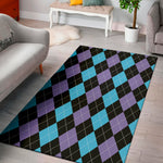 Purple Black And Blue Argyle Print Area Rug