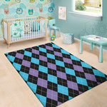 Purple Black And Blue Argyle Print Area Rug