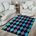Purple Black And Blue Argyle Print Area Rug