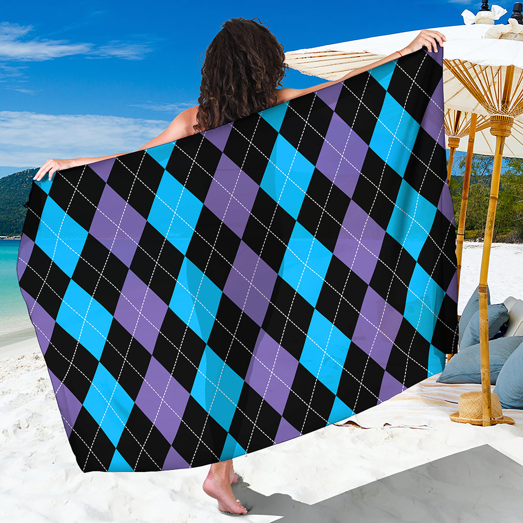 Purple Black And Blue Argyle Print Beach Sarong Wrap