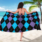 Purple Black And Blue Argyle Print Beach Sarong Wrap