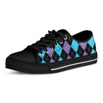 Purple Black And Blue Argyle Print Black Low Top Shoes