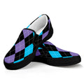 Purple Black And Blue Argyle Print Black Slip On Sneakers