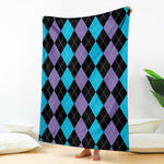 Purple Black And Blue Argyle Print Blanket