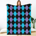 Purple Black And Blue Argyle Print Blanket