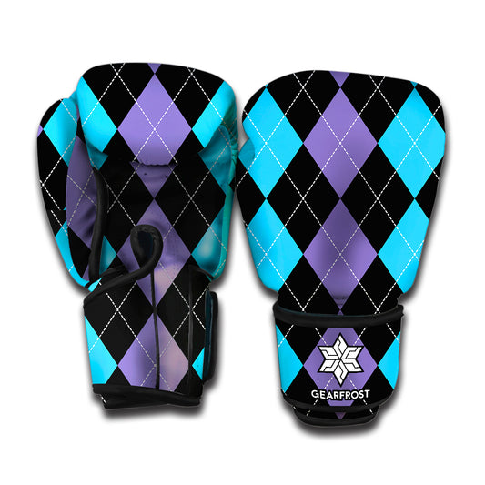 Purple Black And Blue Argyle Print Boxing Gloves