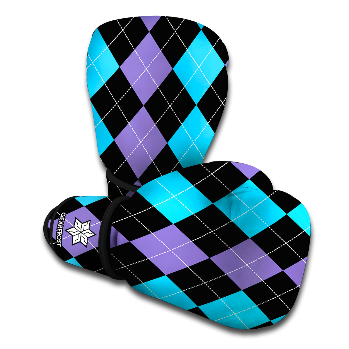 Purple Black And Blue Argyle Print Boxing Gloves