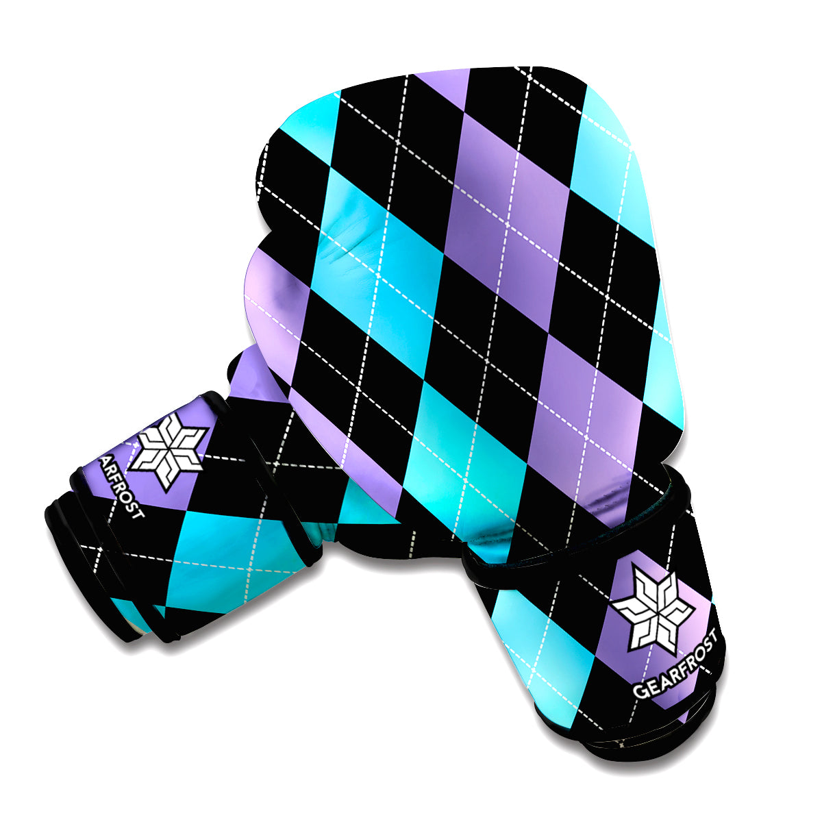 Purple Black And Blue Argyle Print Boxing Gloves