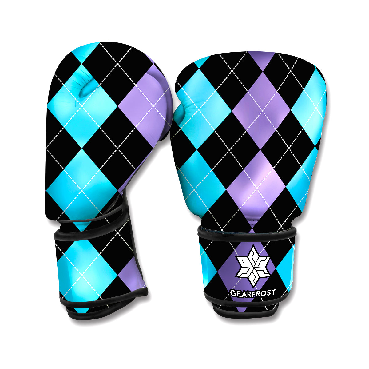 Purple Black And Blue Argyle Print Boxing Gloves