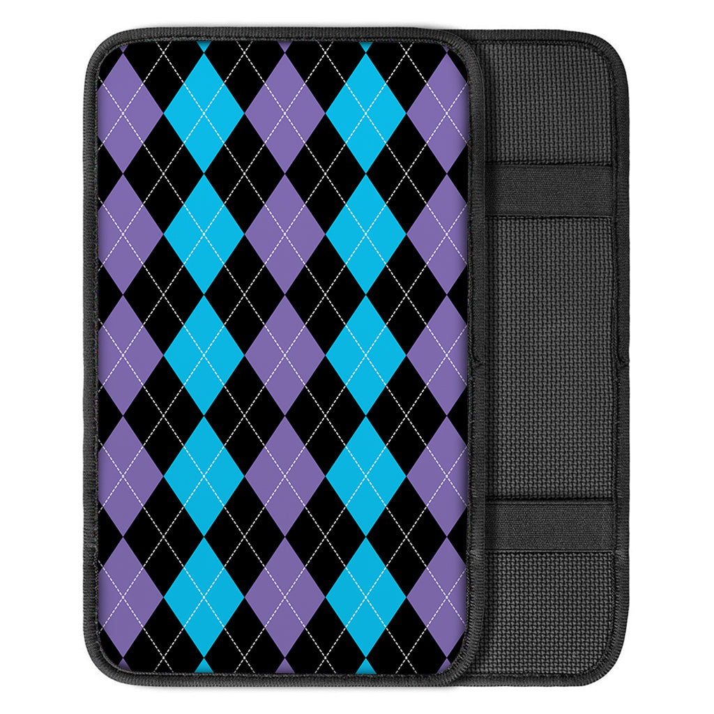 Purple Black And Blue Argyle Print Car Center Console Cover