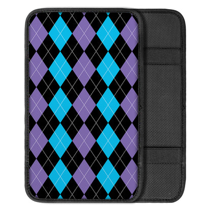 Purple Black And Blue Argyle Print Car Center Console Cover