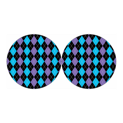Purple Black And Blue Argyle Print Car Coasters