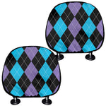 Purple Black And Blue Argyle Print Car Headrest Covers
