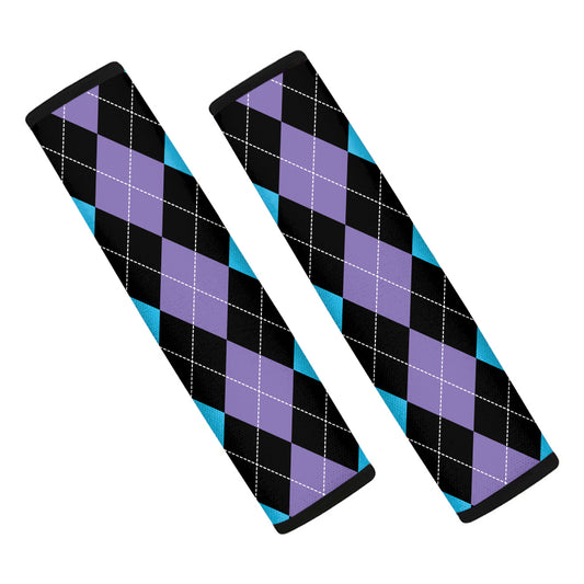 Purple Black And Blue Argyle Print Car Seat Belt Covers