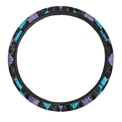 Purple Black And Blue Argyle Print Car Steering Wheel Cover