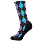 Purple Black And Blue Argyle Print Crew Socks