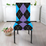 Purple Black And Blue Argyle Print Dining Chair Slipcover
