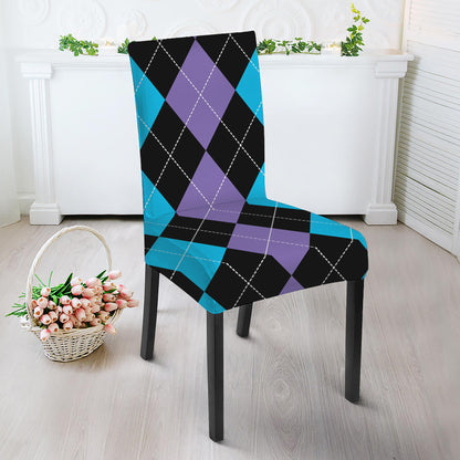 Purple Black And Blue Argyle Print Dining Chair Slipcover