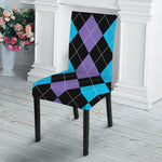 Purple Black And Blue Argyle Print Dining Chair Slipcover