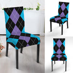 Purple Black And Blue Argyle Print Dining Chair Slipcover