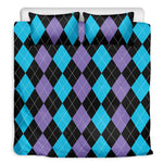 Purple Black And Blue Argyle Print Duvet Cover Bedding Set