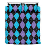 Purple Black And Blue Argyle Print Duvet Cover Bedding Set