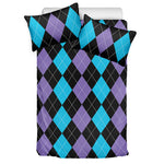 Purple Black And Blue Argyle Print Duvet Cover Bedding Set