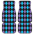 Purple Black And Blue Argyle Print Front and Back Car Floor Mats