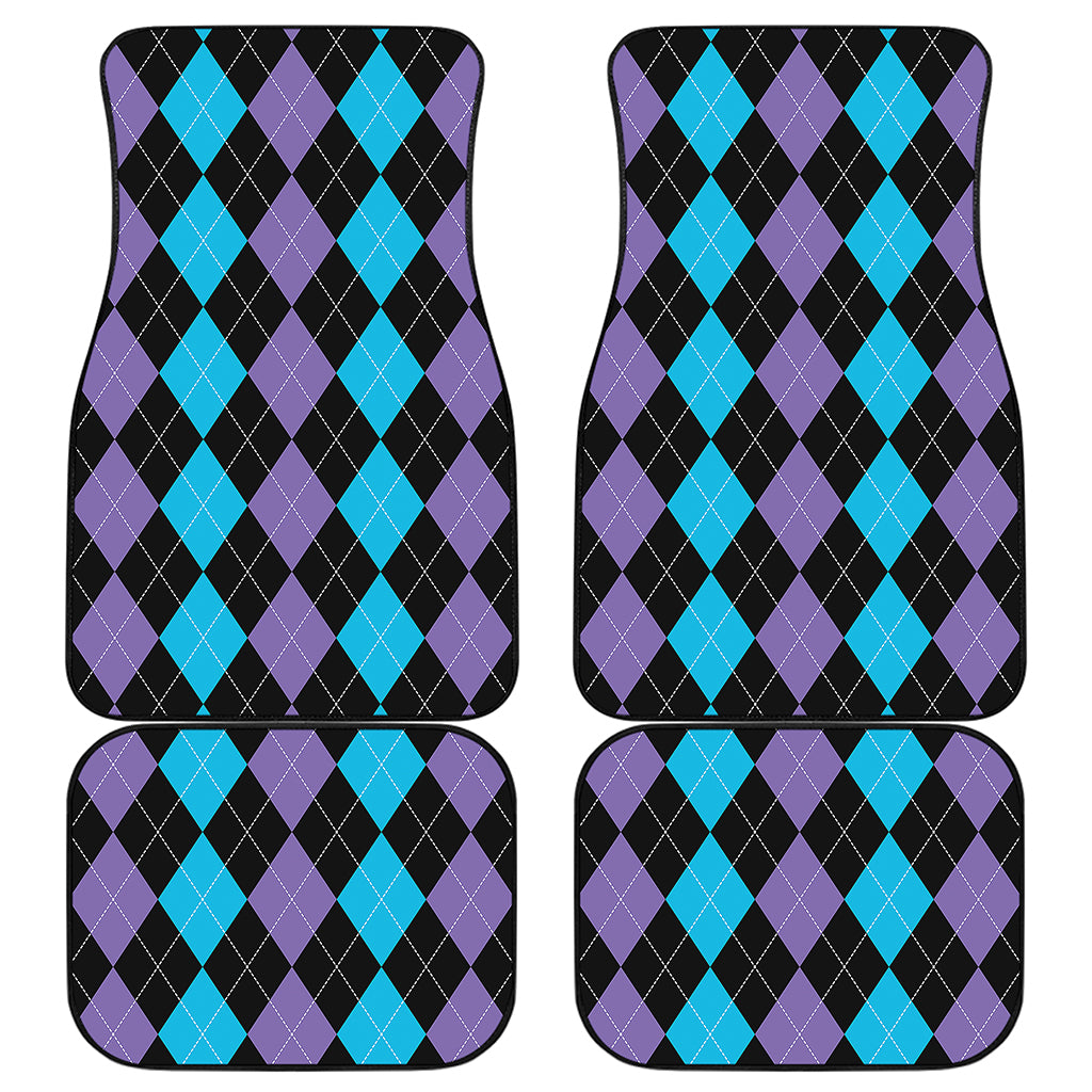 Purple Black And Blue Argyle Print Front and Back Car Floor Mats