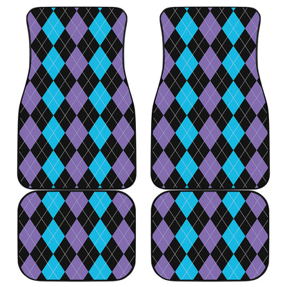 Purple Black And Blue Argyle Print Front and Back Car Floor Mats