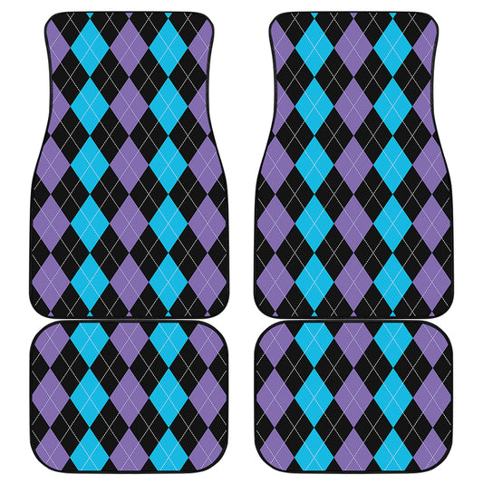 Purple Black And Blue Argyle Print Front and Back Car Floor Mats