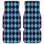 Purple Black And Blue Argyle Print Front and Back Car Floor Mats
