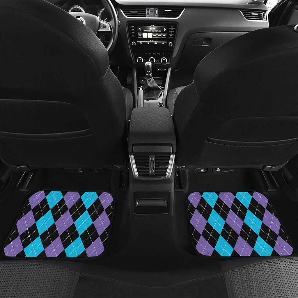 Purple Black And Blue Argyle Print Front and Back Car Floor Mats