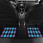Purple Black And Blue Argyle Print Front and Back Car Floor Mats
