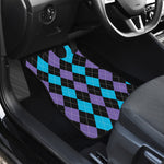 Purple Black And Blue Argyle Print Front and Back Car Floor Mats