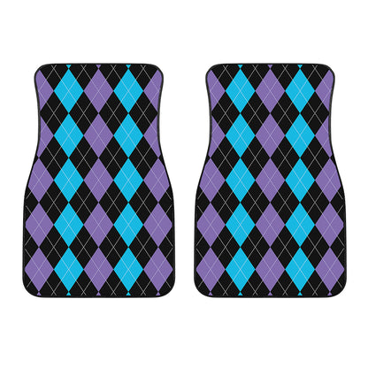 Purple Black And Blue Argyle Print Front Car Floor Mats