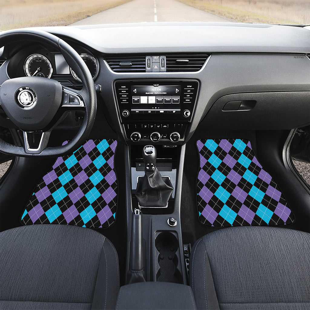 Purple Black And Blue Argyle Print Front Car Floor Mats