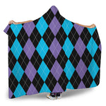 Purple Black And Blue Argyle Print Hooded Blanket