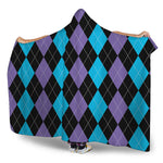 Purple Black And Blue Argyle Print Hooded Blanket