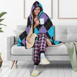 Purple Black And Blue Argyle Print Hooded Blanket