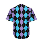 Purple Black And Blue Argyle Print Men's Baseball Jersey