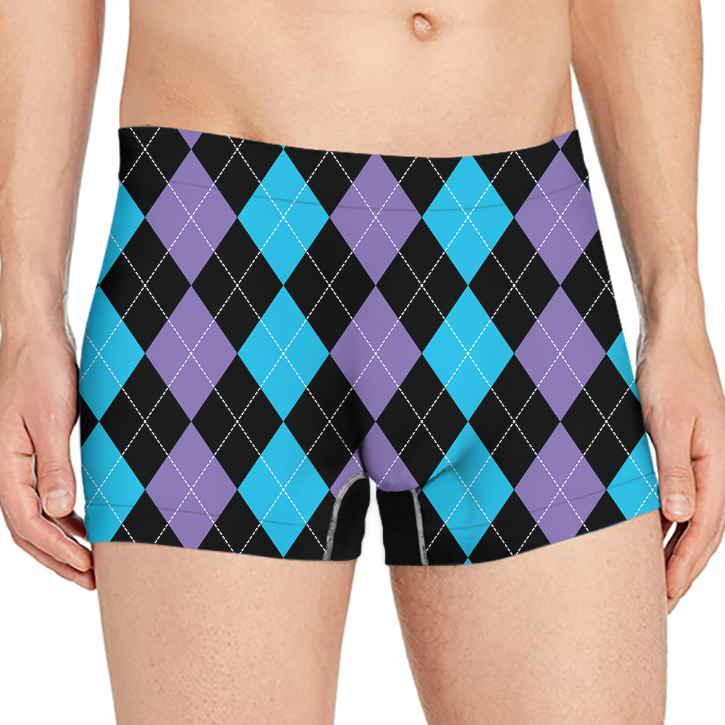 Purple Black And Blue Argyle Print Men's Boxer Briefs