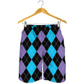 Purple Black And Blue Argyle Print Men's Shorts