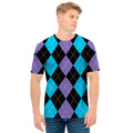 Purple Black And Blue Argyle Print Men's T-Shirt